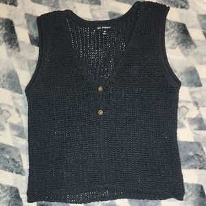 Black Knit Vest with Button Details. Woman. Girl